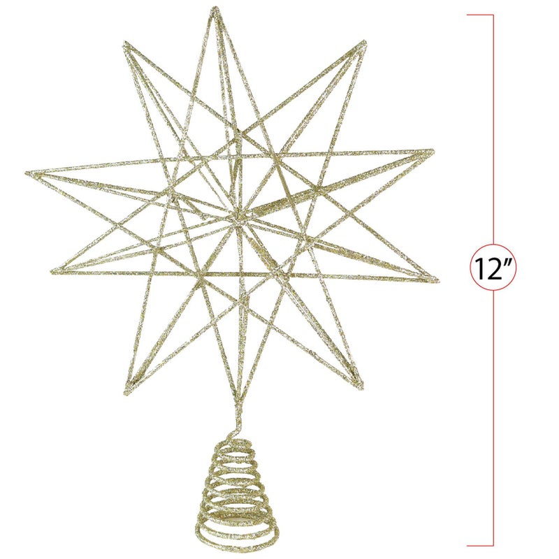 Ornativity Glitter Star Tree Topper - Christmas Sparkly Metal 3-D Dimensional Hallow Wire Star Xmas Tree Top Decor Ornament Decorations for Trees 13" - Image 5